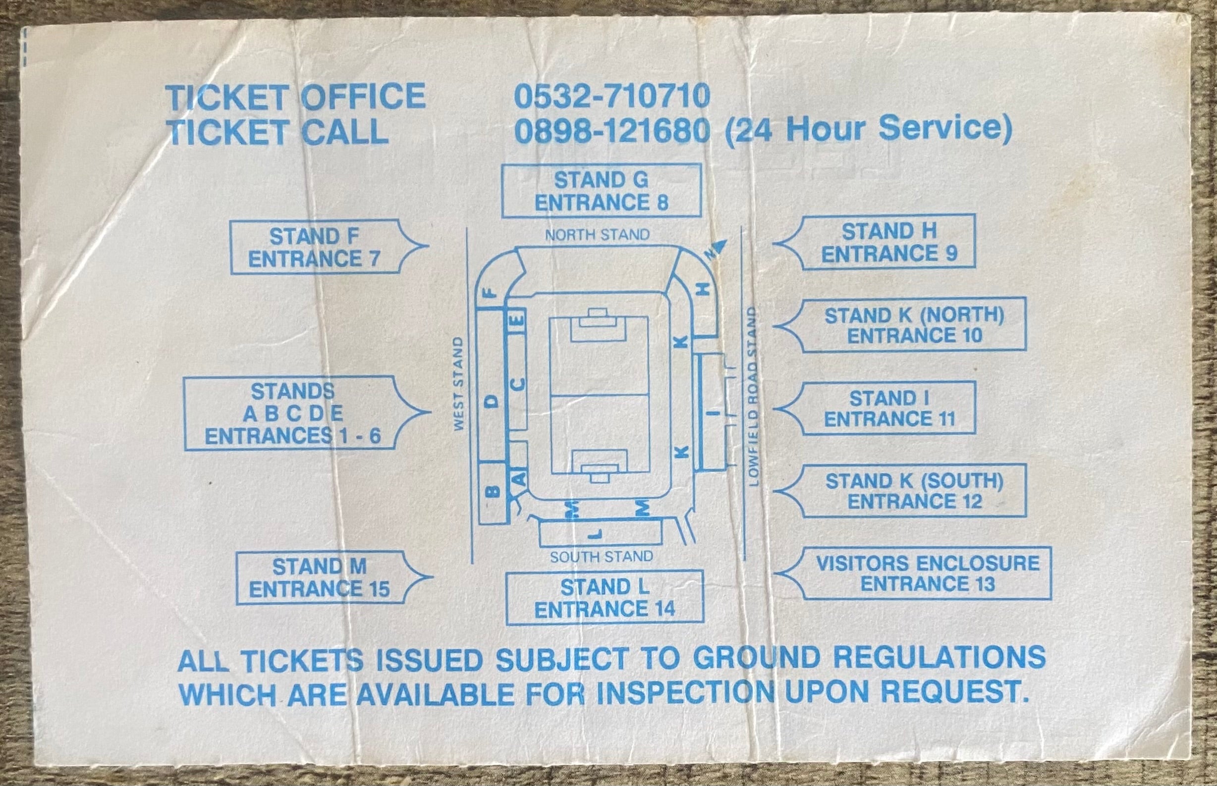 1991/92 ORIGINAL DIVISION 1 TICKET LEEDS UNITED V SHEFFIELD UNITED