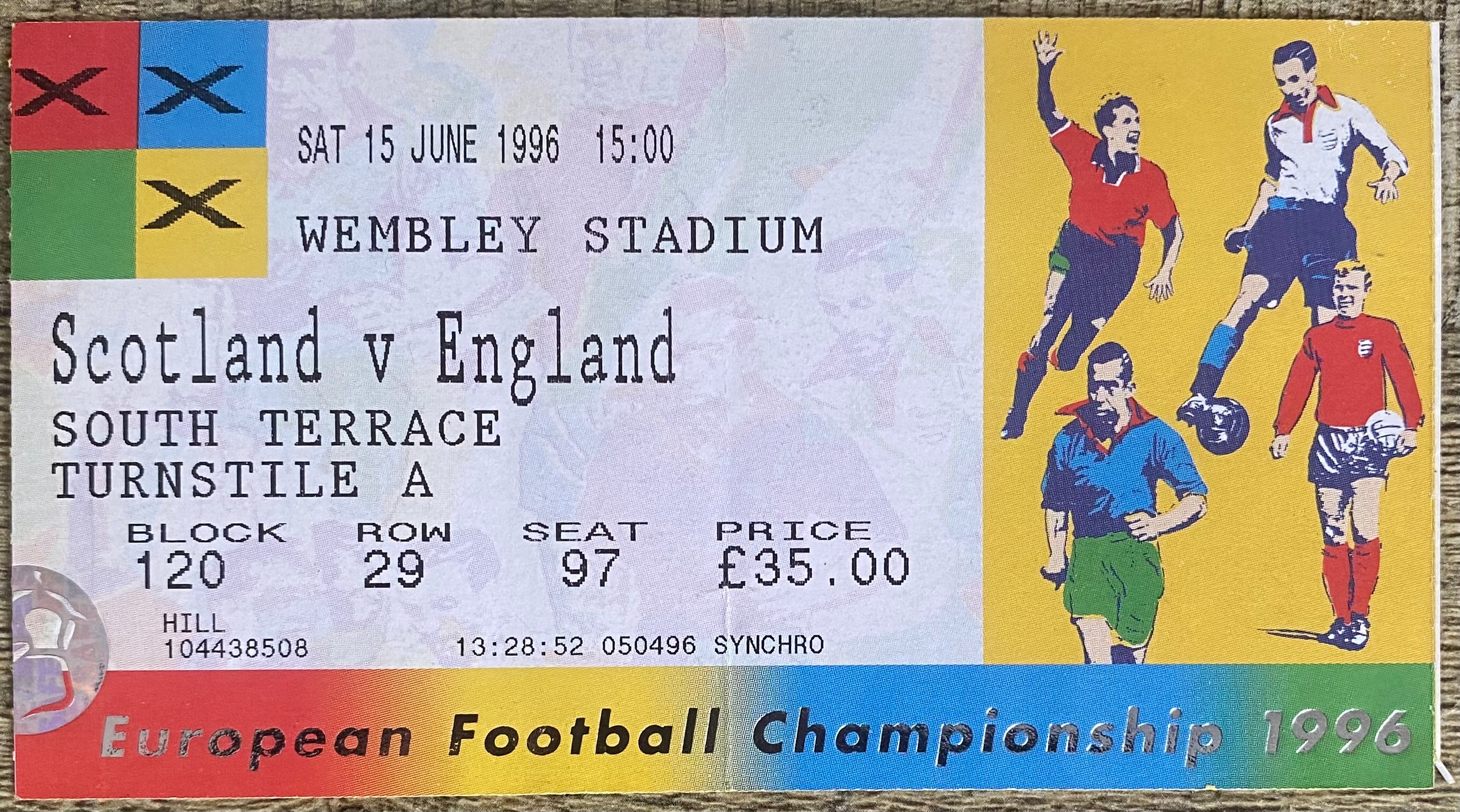 1996 ORIGINAL EUROPEAN CHAMPIONSHIPS EURO 96 TICKET ENGLAND V SCOTLAND @ WEMBLEY