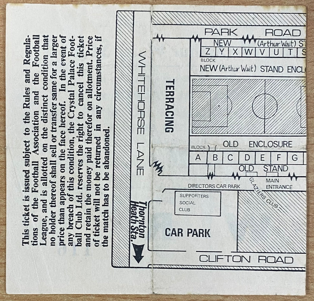 1969/70 ORIGINAL DIVISION 1 TICKET CRYSTAL PALACE V TOTTENHAM HOTSPUR