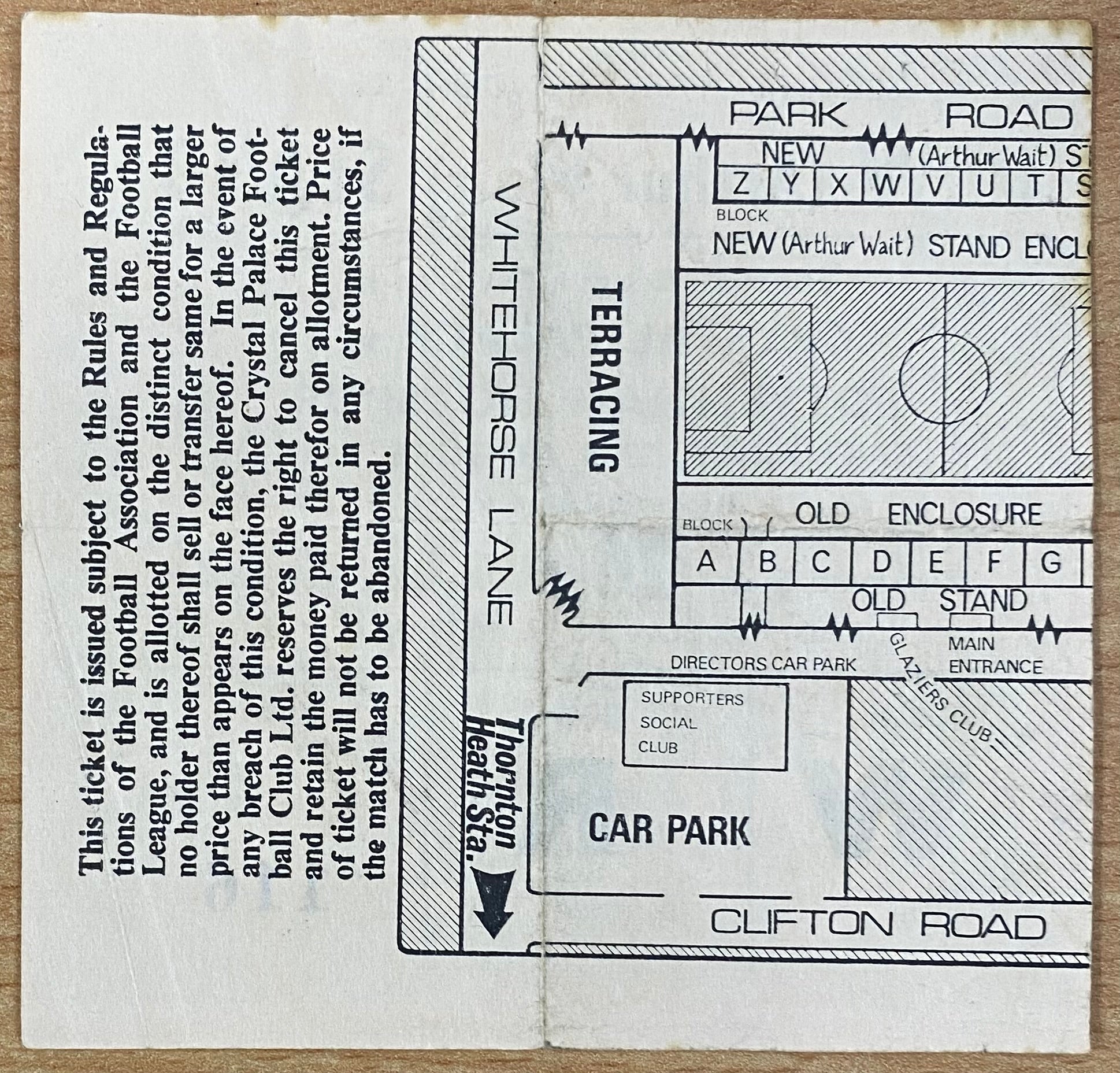 1969/70 ORIGINAL DIVISION 1 TICKET CRYSTAL PALACE V TOTTENHAM HOTSPUR