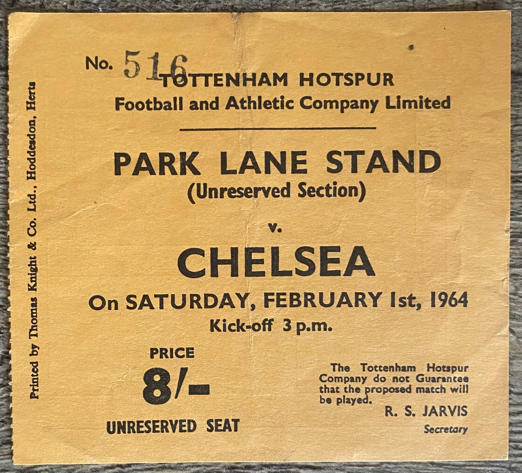 1963/64 ORIGINAL DIVISION ONE TICKET TOTTENHAM HOTSPUR V CHELSEA