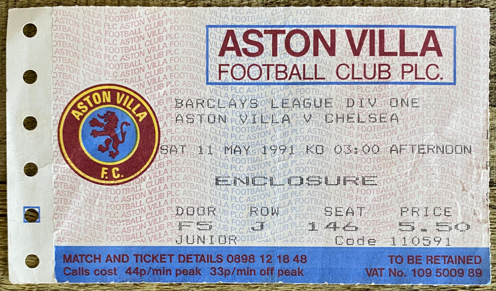 1990/91 ORIGINAL DIVISION 1 TICKET ASTON VILLA V CHELSEA