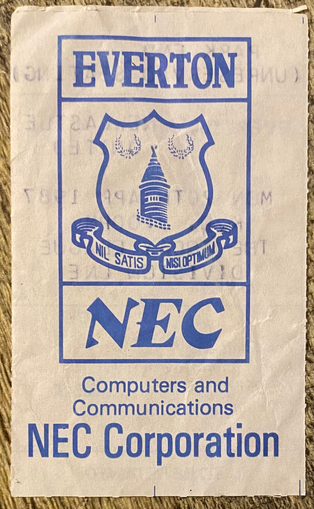 1986/87 ORIGINAL DIVISION ONE TICKET EVERTON V NEWCASTLE UNITED