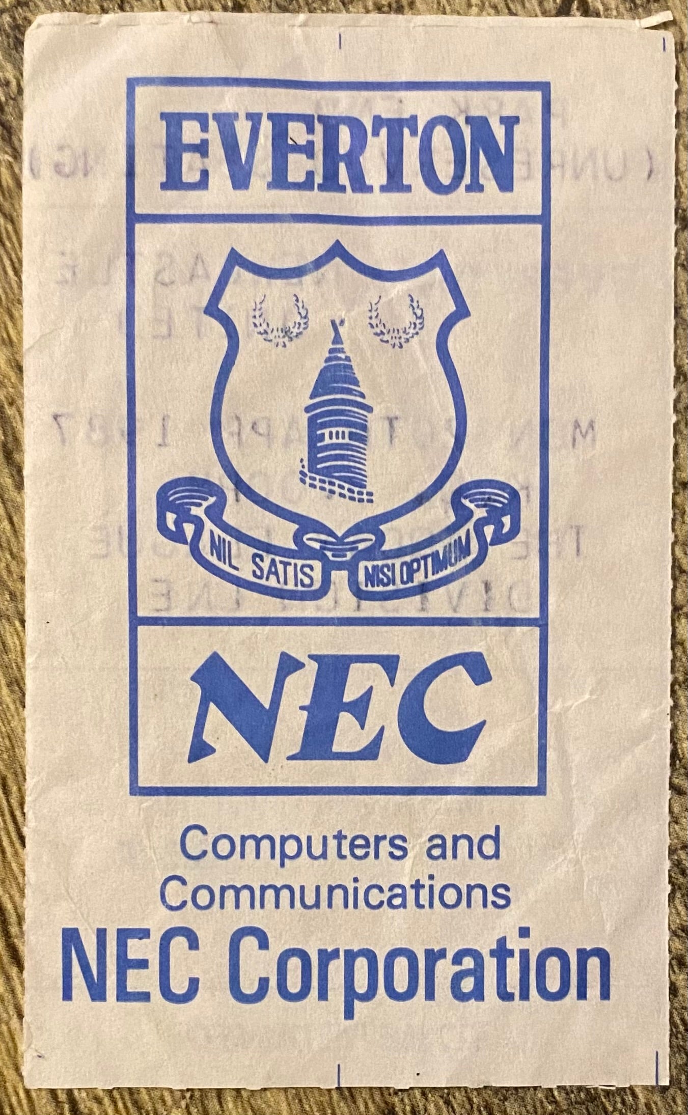 1986/87 ORIGINAL DIVISION ONE TICKET EVERTON V NEWCASTLE UNITED