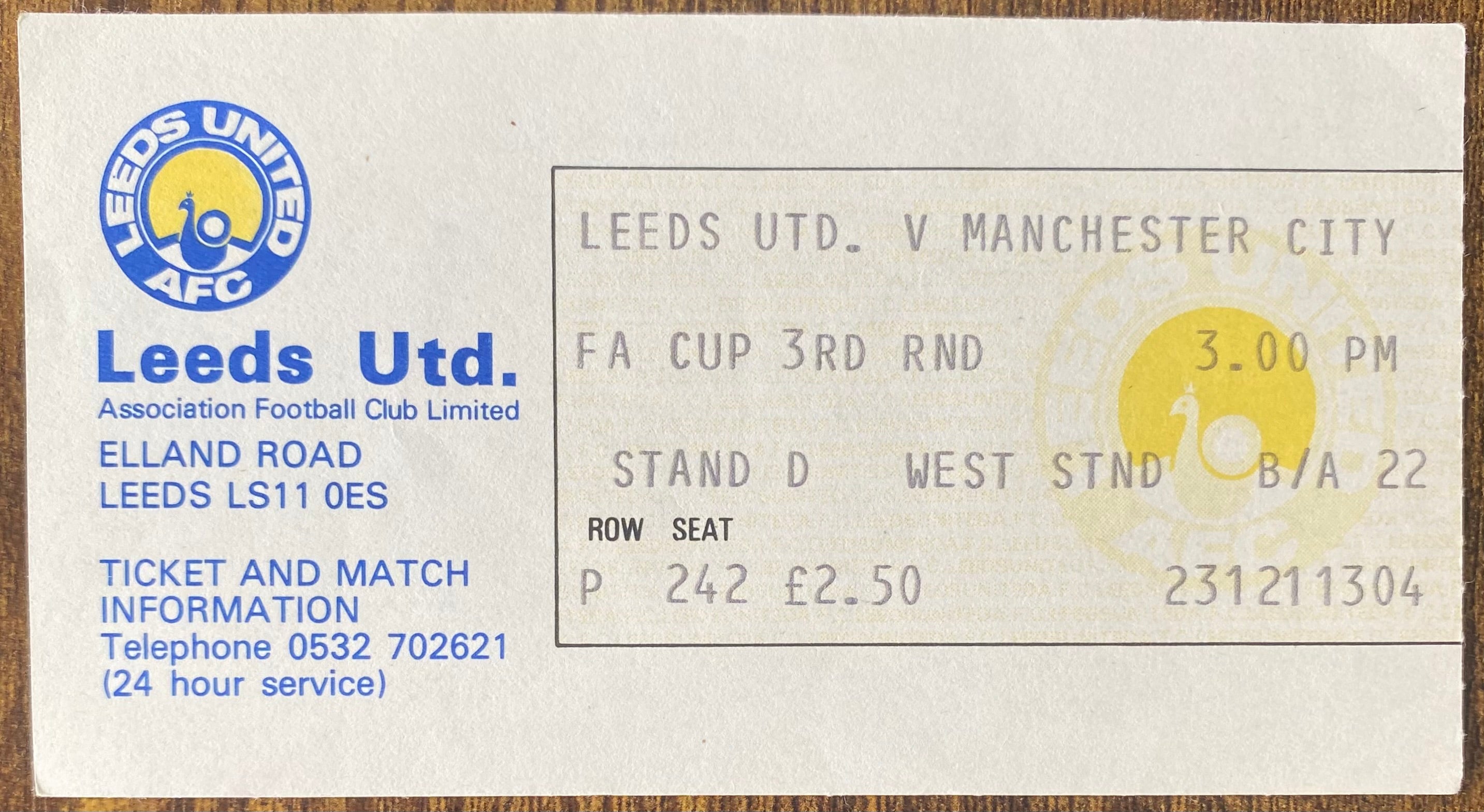 1977/78 ORIGINAL FA CUP 3RD ROUND TICKET LEEDS UNITED V MANCHESTER CITY