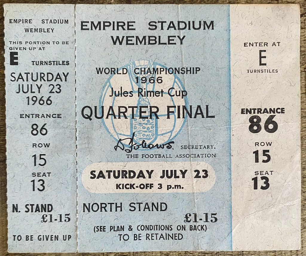 1966 ORIGINAL WORLD CUP QUARTER FINAL UNUSED TICKET ENGLAND V ARGENTINA @ WEMBLEY