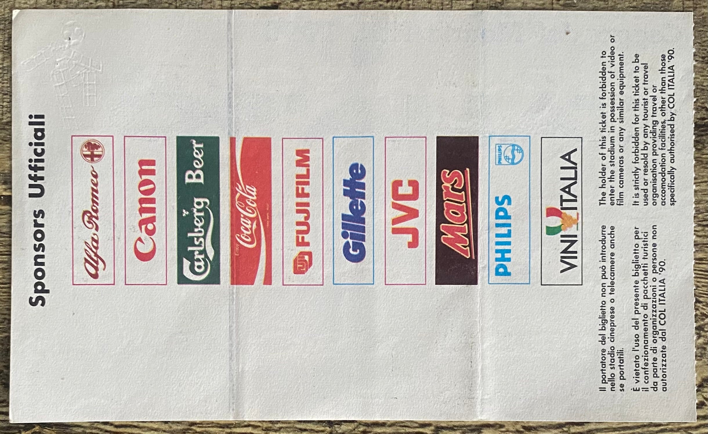 1990 ORIGINAL WORLD CUP 2ND ROUND TICKET ITALY V URUGUAY @ ROME