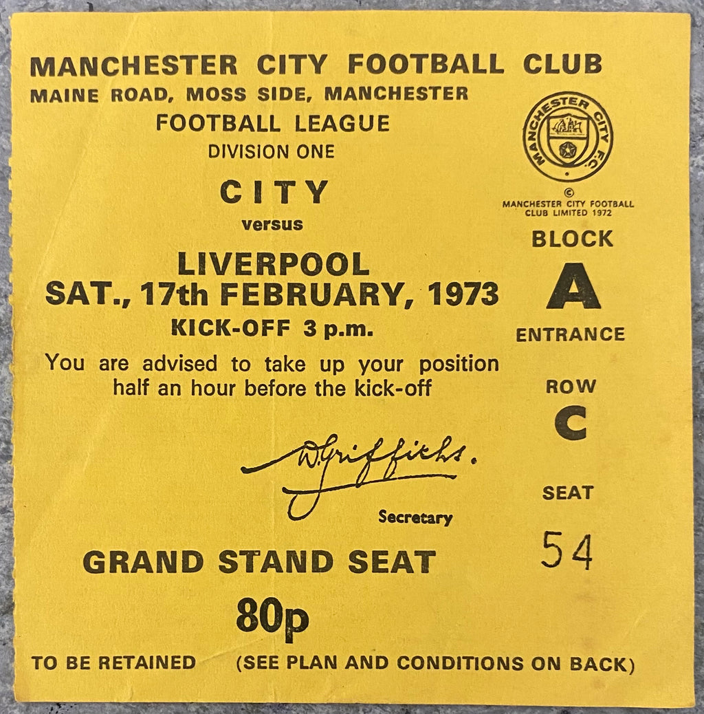 1972/73 ORIGINAL DIVISION 1 TICKET MANCHESTER CITY V LIVERPOOL