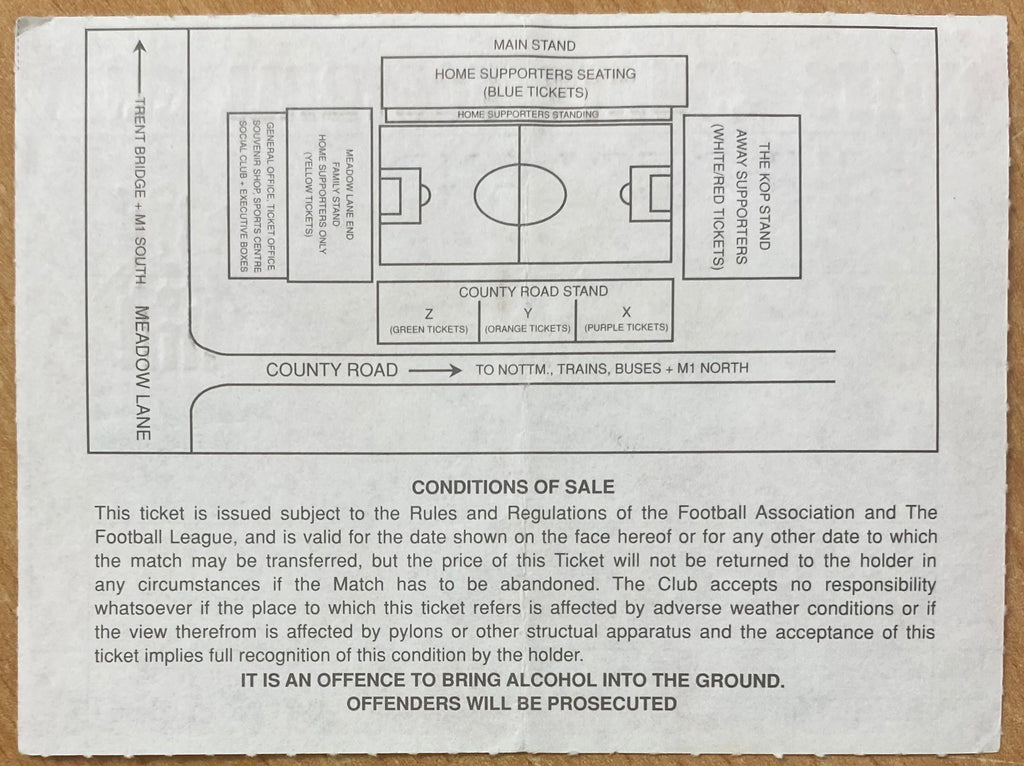 1993/94 ORIGINAL DIVISION 1 TICKET NOTTS COUNTY V SUNDERLAND