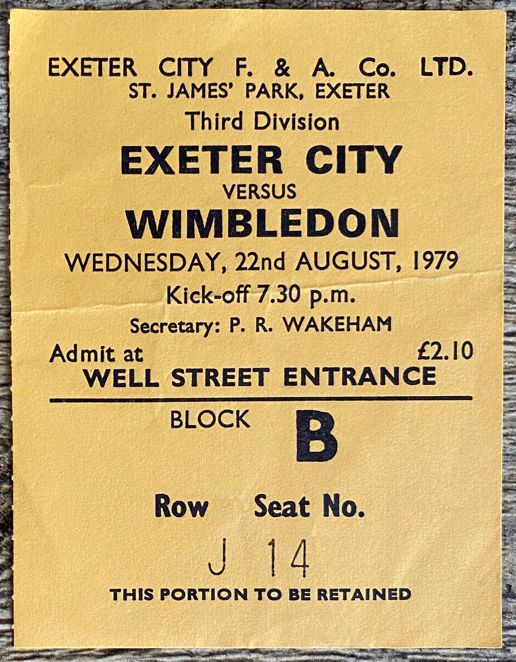1979/80 ORIGINAL DIVISION 3 TICKET EXETER CITY V WIMBLEDON