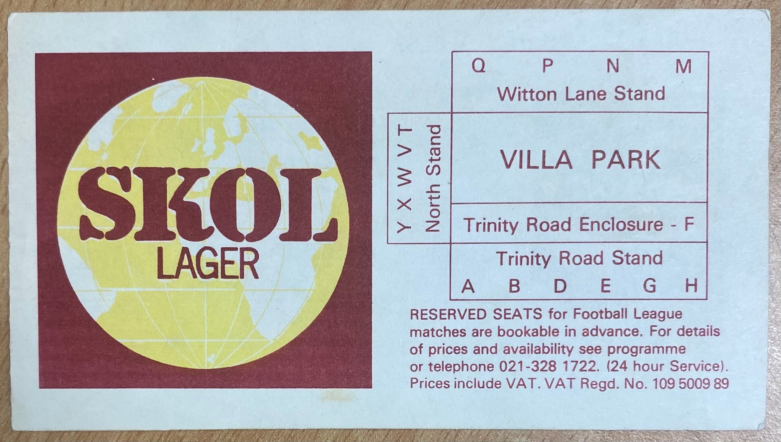 1977/78 ORIGINAL DIVISION 1 TICKET ASTON VILLA V BRISTOL CITY