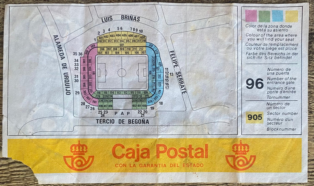 1982 ORIGINAL WORLD CUP 1ST ROUND TICKET ENGLAND V CZECHOSLOVAKIA @ BILBAO