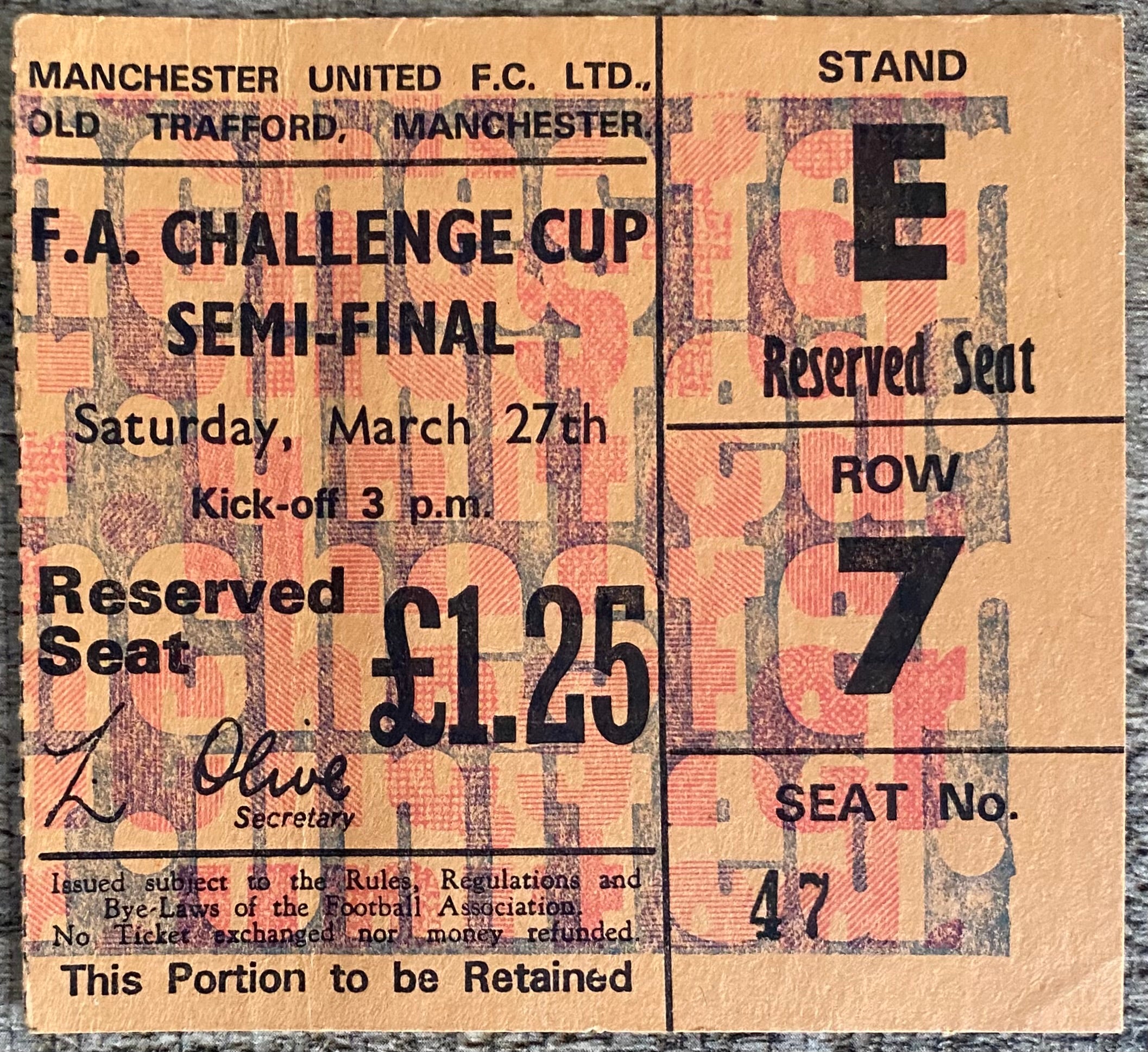 1971 ORIGINAL FA CUP SEMI FINAL TICKET LIVERPOOL V EVERTON @ OLD TRAFFORD