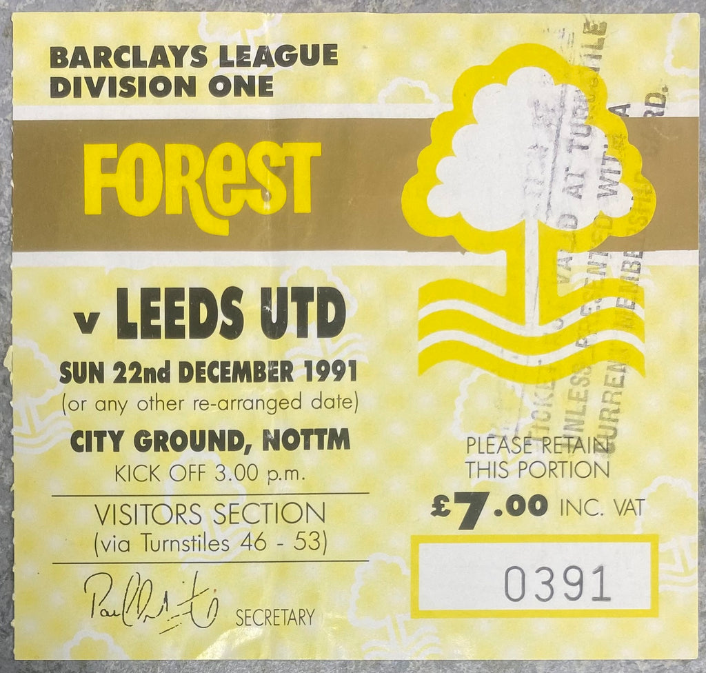 1991/92 ORIGINAL DIVISION 1 TICKET NOTTINGHAM FOREST V LEEDS UNITED