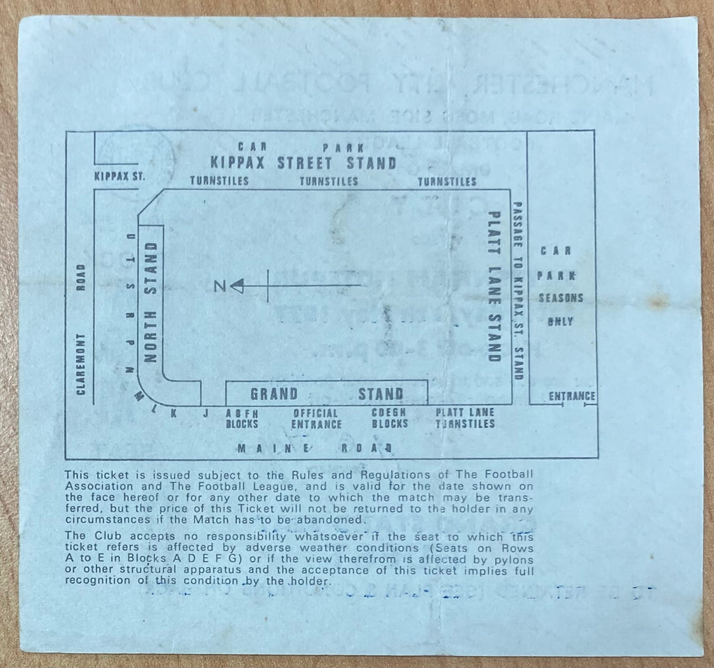1976/77 ORIGINAL DIVISION ONE TICKET MANCHESTER CITY V TOTTENHAM HOTSPUR