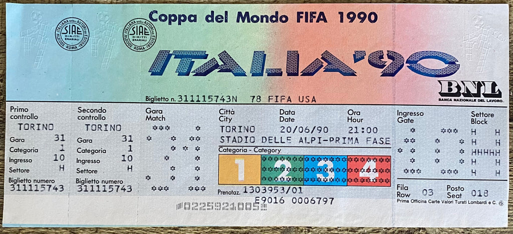 1990 ORIGINAL WORLD CUP 1ST ROUND UNUSED TICKET SCOTLAND V BRAZIL @ TURIN