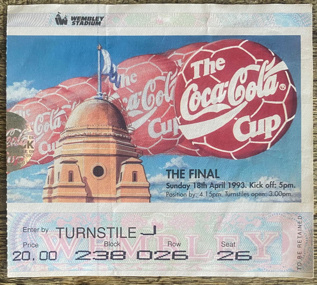 1993 ORIGINAL COCA COLA CUP FINAL TICKET ARSENAL V SHEFFIELD WEDNESDAY