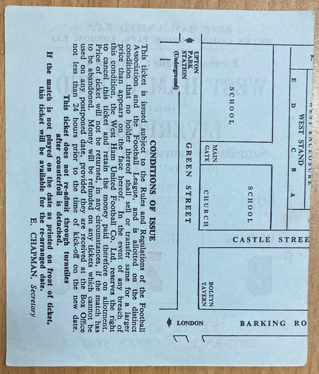 1972/73 ORIGINAL DIVISION ONE TICKET WEST HAM UNITED V LIVERPOOL