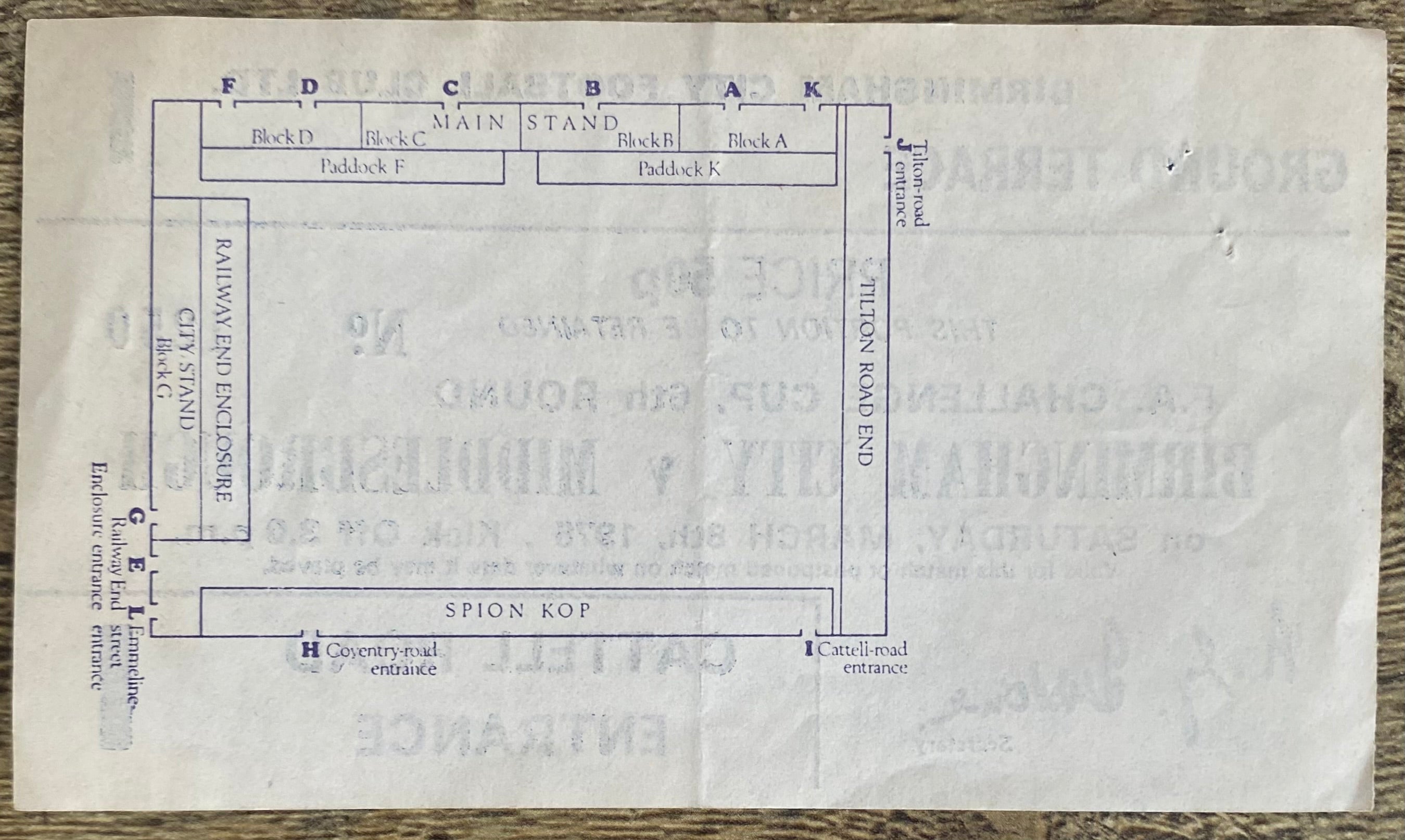 1974/75 ORIGINAL FA CUP 6TH ROUND TICKET BIRMINGHAM CITY V MIDDLESBROUGH