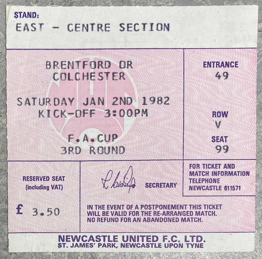 1981/82 ORIGINAL FA CUP 5TH ROUND TICKET NEWCASTLE UNITED V COLCHESTER UNITED