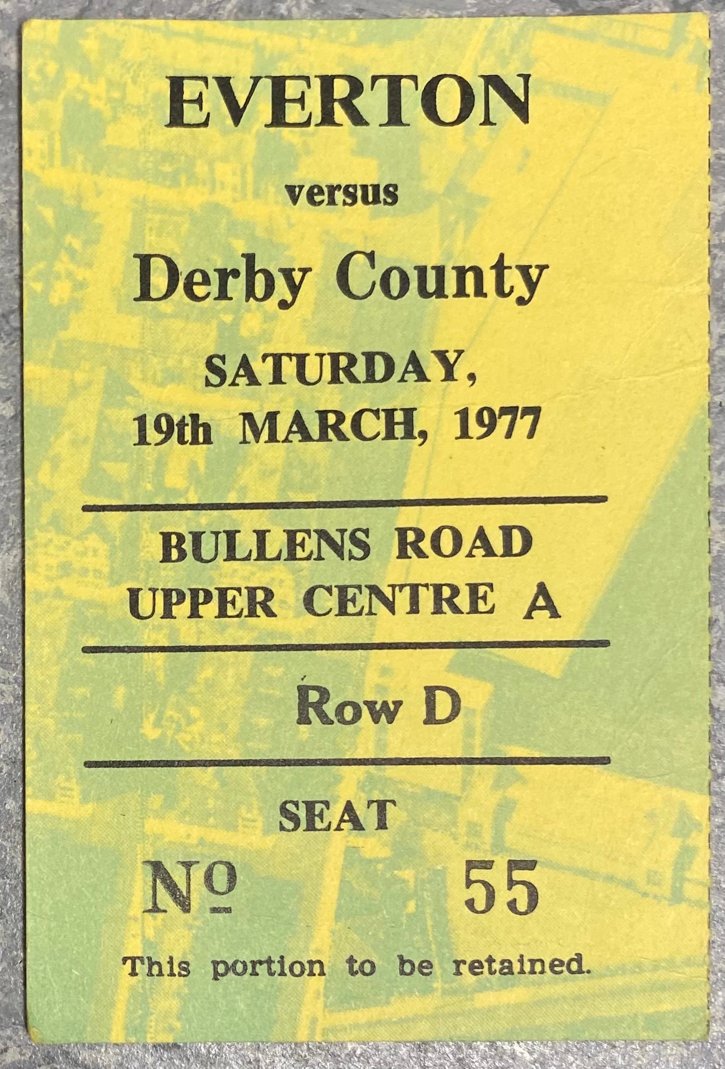 1976/77 ORIGINAL DIVISION ONE TICKET EVERTON V DERBY COUNTY