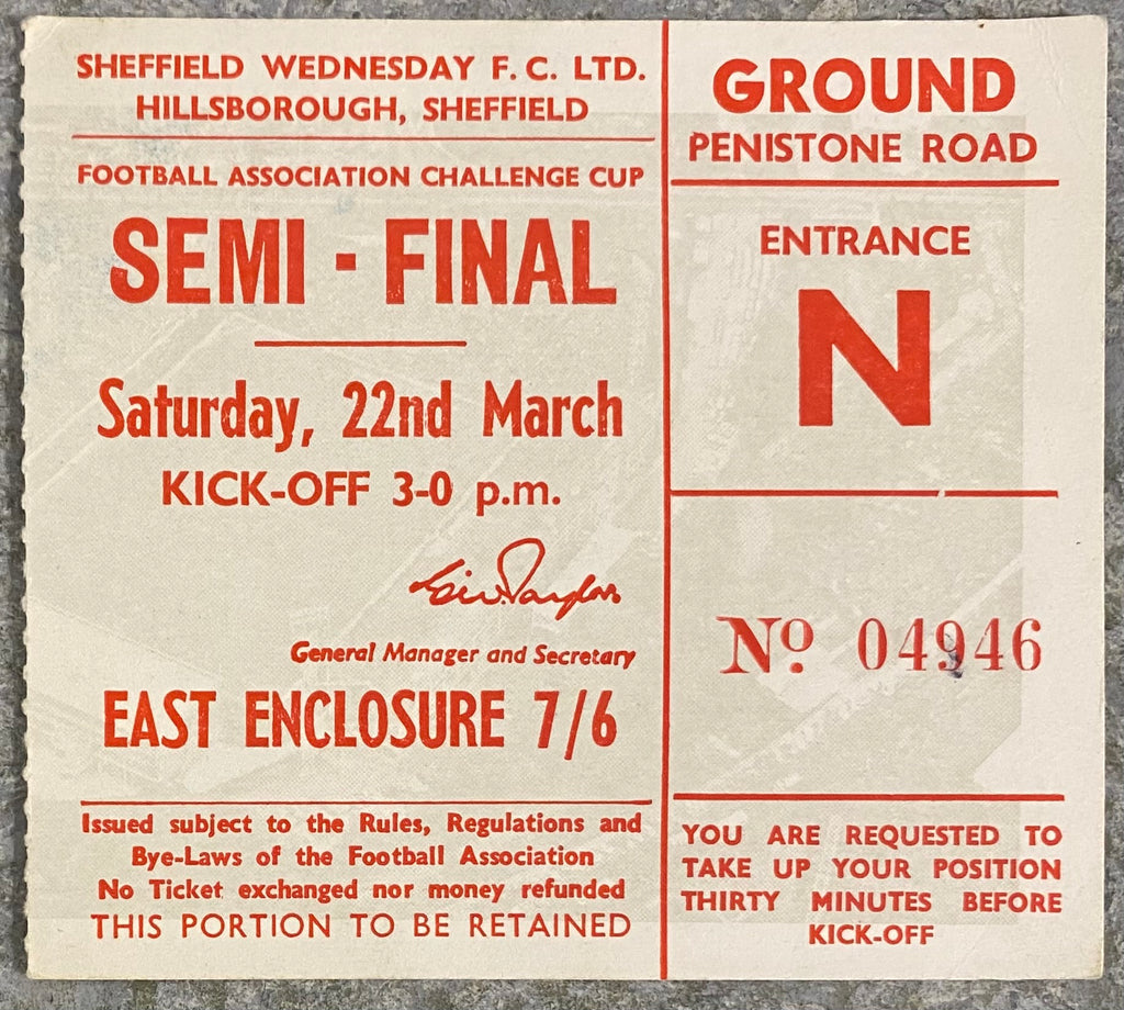 1969 ORIGINAL FA CUP SEMI FINAL TICKET LEICESTER CITY V WEST BROMWICH ALBION @ HILLSBOROUGH