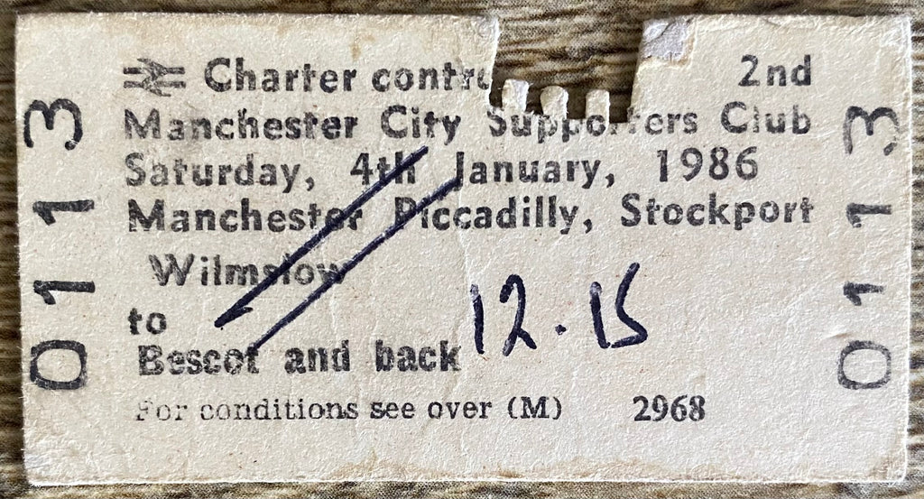 1986 ORIGINAL FOOTBALL SPECIAL BRITISH RAIL TRAIN TICKET MANCHESTER CITY TRAVELLING TO WALSALL