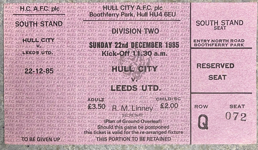 1985/86 ORIGINAL DIVISION TWO UNUSED TICKET HULL CITY V LEEDS UNITED