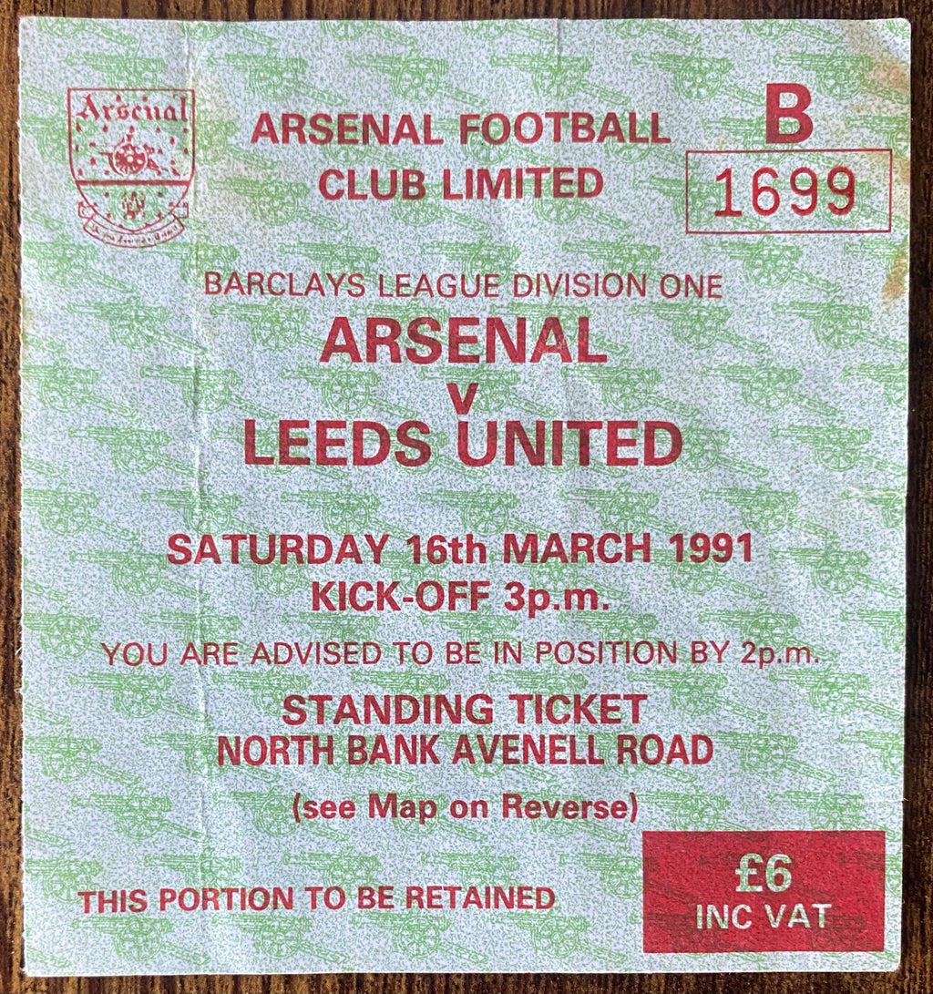 1990/91 ORIGINAL DIVISION ONE TICKET ARSENAL V LEEDS UNITED