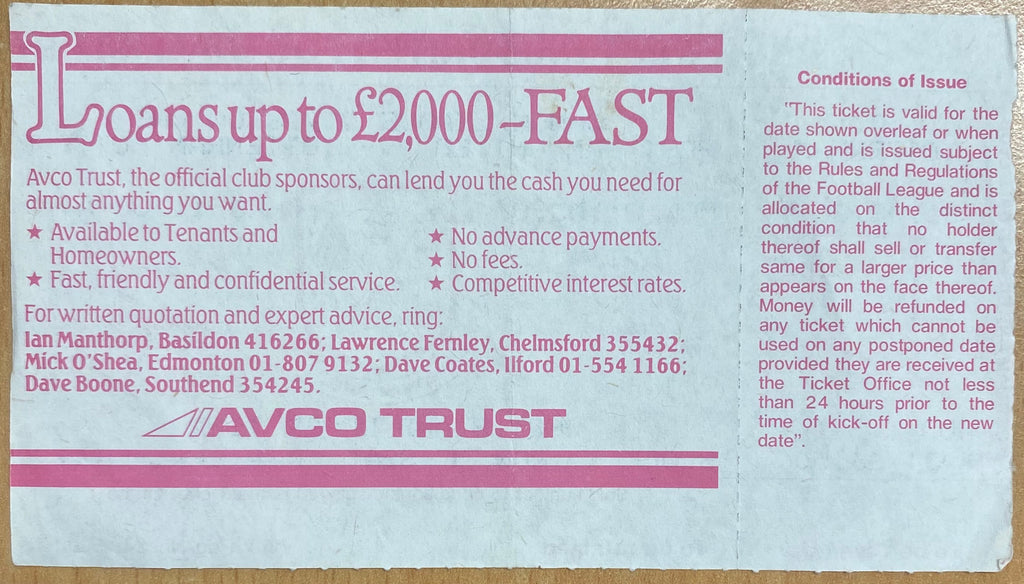 1985/86 ORIGINAL DIVISION 1 UNUSED TICKET WEST HAM UNITED V TOTTENHAM HOTSPUR