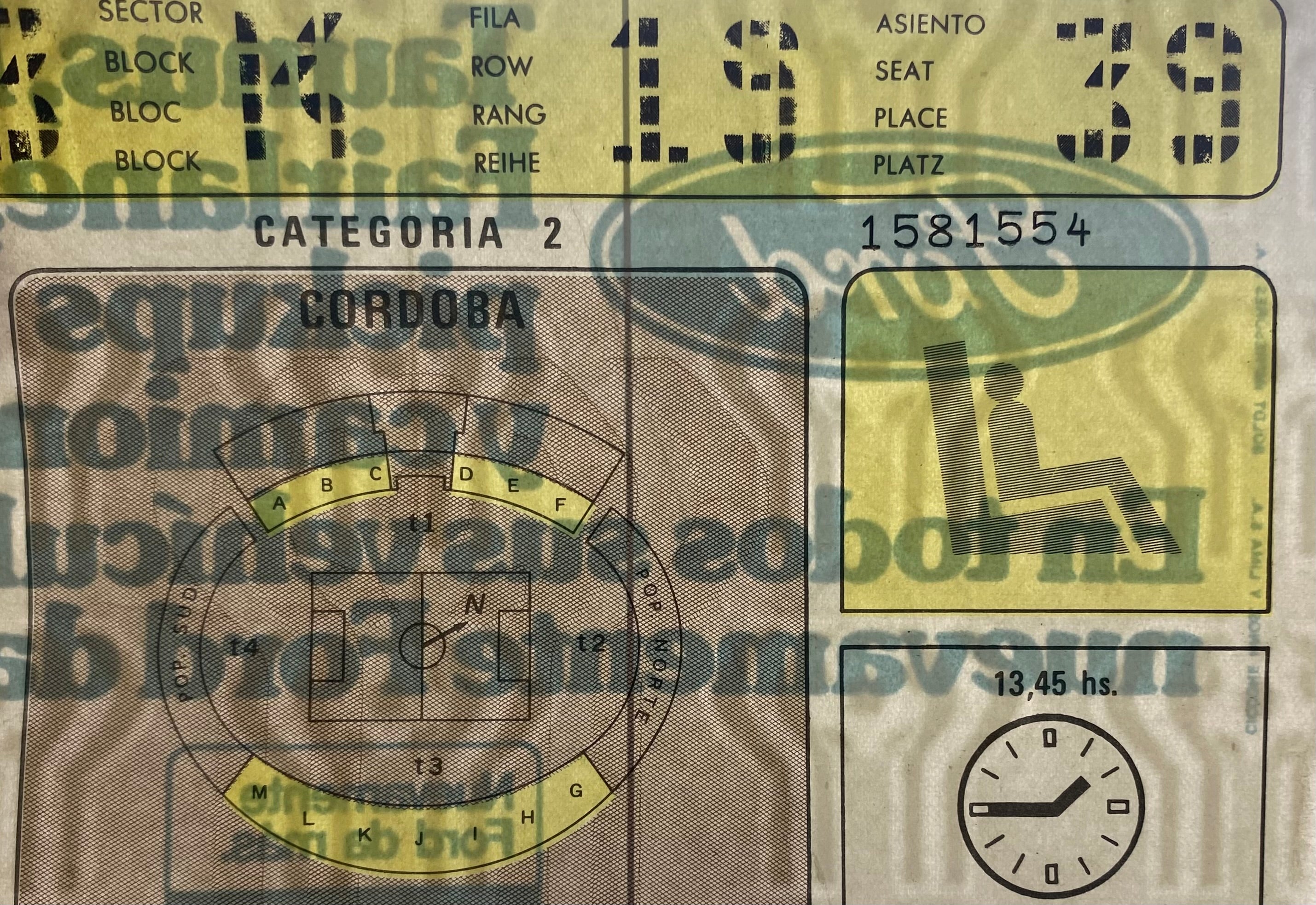 1978 ORIGINAL WORLD CUP 2ND ROUND  TICKET AUSTRIA V NETHERLANDS @CORDOBA