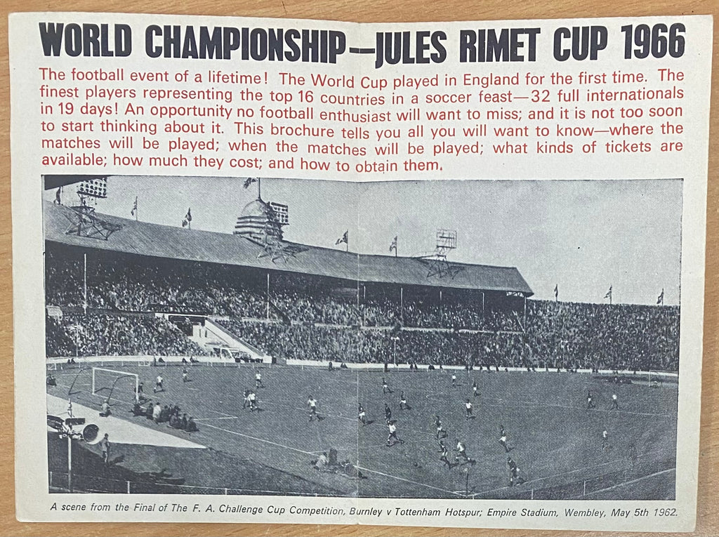 1966 WORLD CUP ORIGINAL OFFICIAL TICKET INFORMATION FOLD OUT BOOKLET