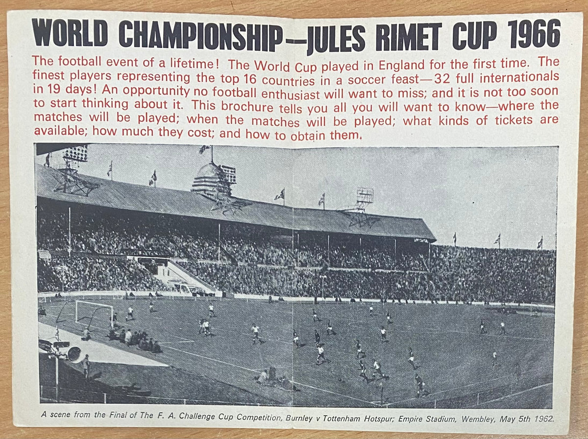 1966 WORLD CUP ORIGINAL OFFICIAL TICKET INFORMATION FOLD OUT BOOKLET