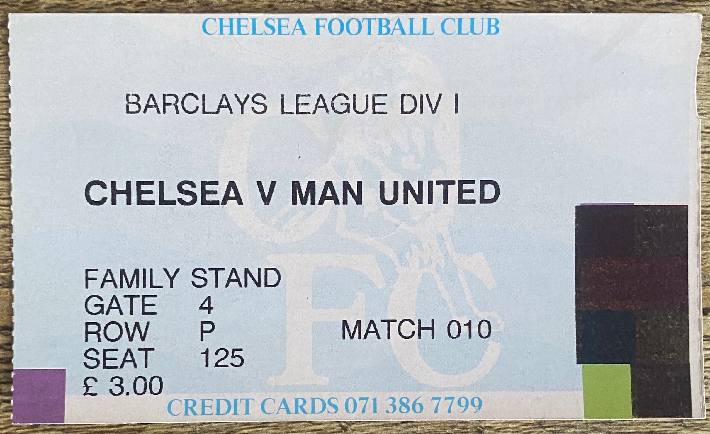 1991/92 ORIGINAL DIVISION ONE TICKET CHELSEA V MANCHESTER UNITED