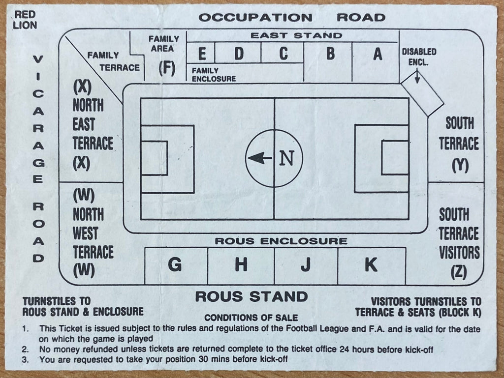 1989/90 ORIGINAL DIVISION TWO TICKET WATFORD V LEEDS UNITED