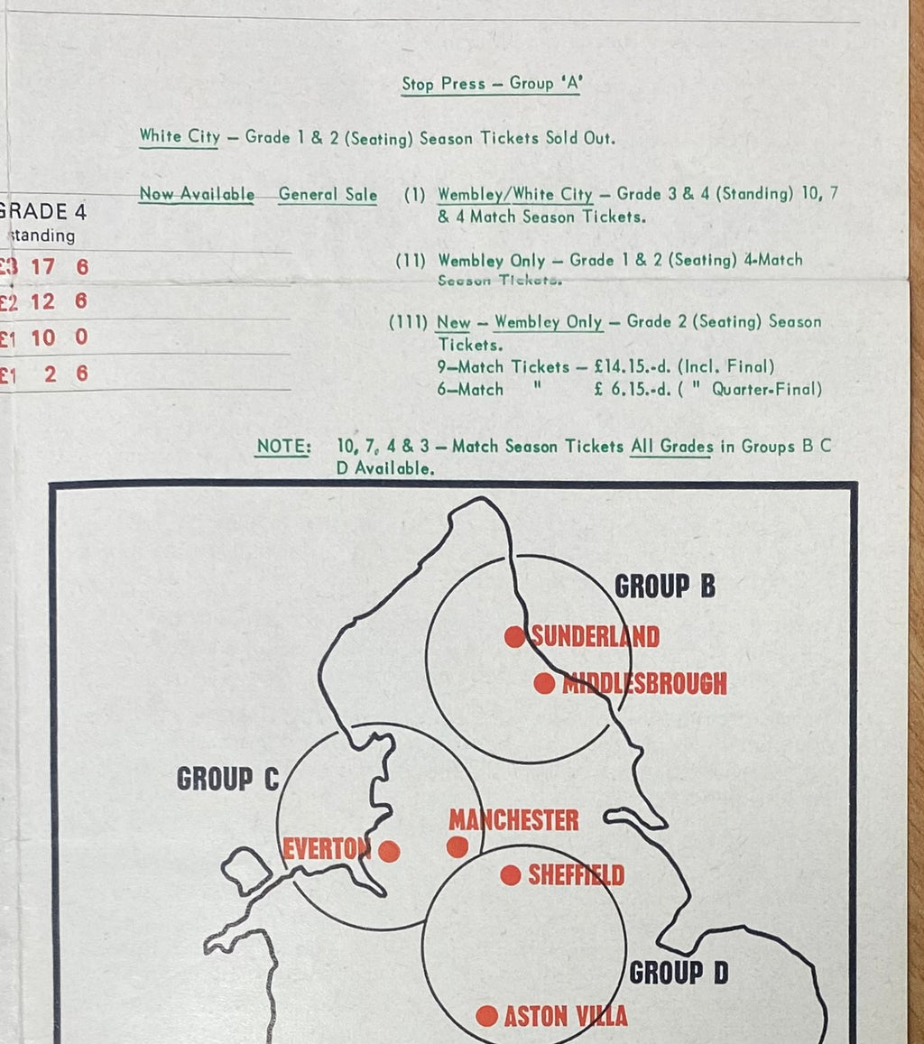 1966 WORLD CUP ORIGINAL OFFICIAL TICKET INFORMATION FOLD OUT BOOKLET (UPDATED VERSION)