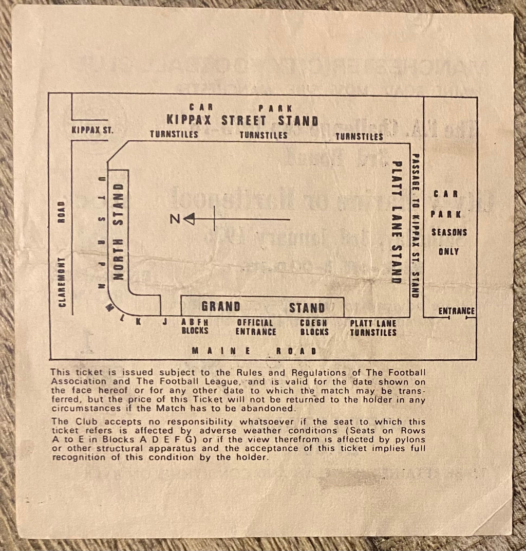 1975/76 ORIGINAL FA CUP 3RD ROUND TICKET MANCHESTER CITY V HARTLEPOOL UNITED