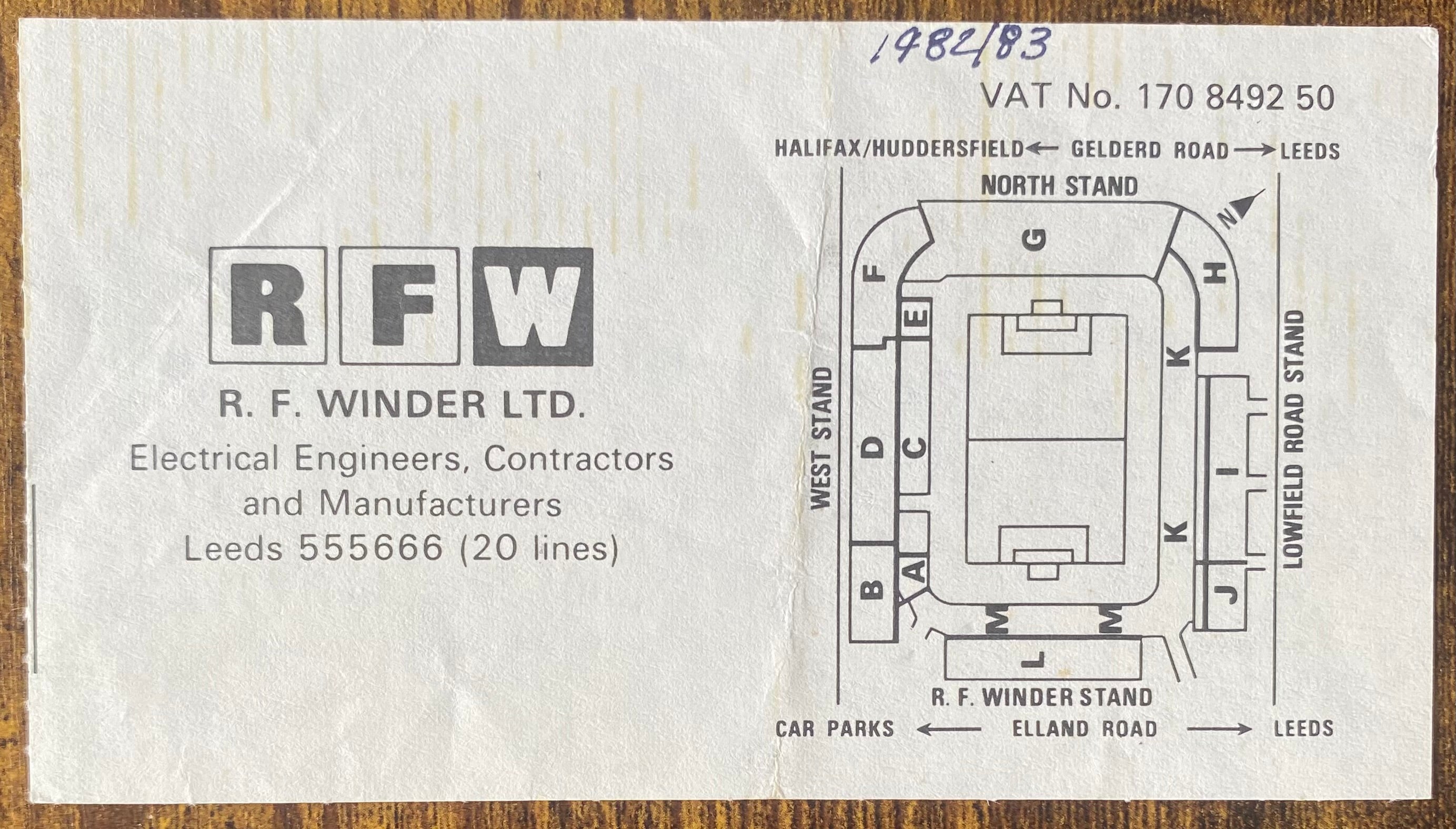 1982/83 ORIGINAL DIVISION TWO TICKET LEEDS UNITED V SHREWSBURY TOWN