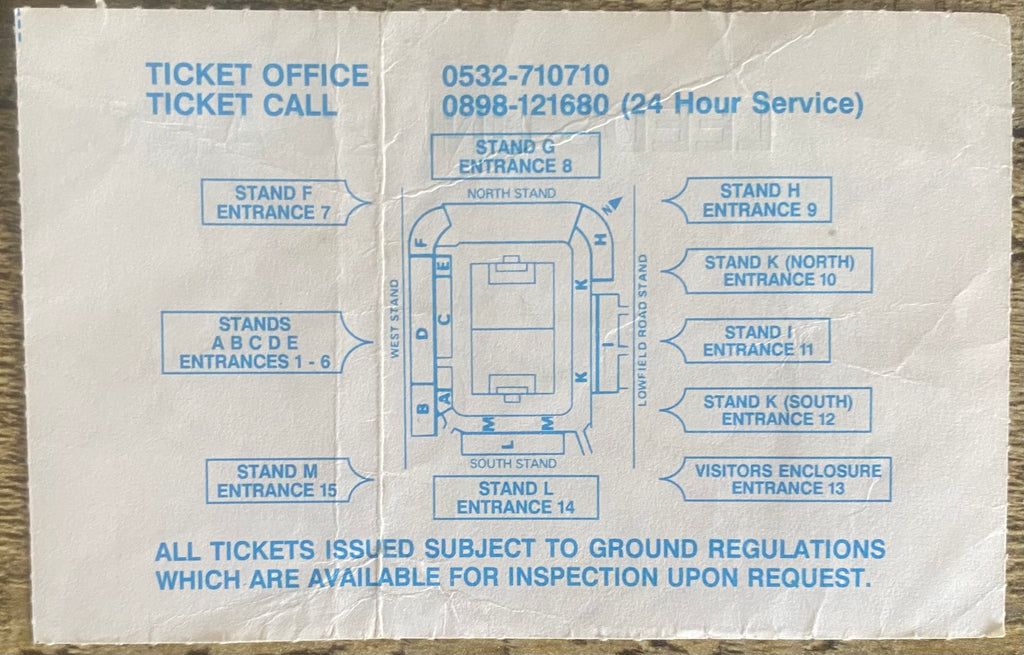 1990/91 ORIGINAL DIVISION 1 TICKET LEEDS UNITED V DERBY COUNTY