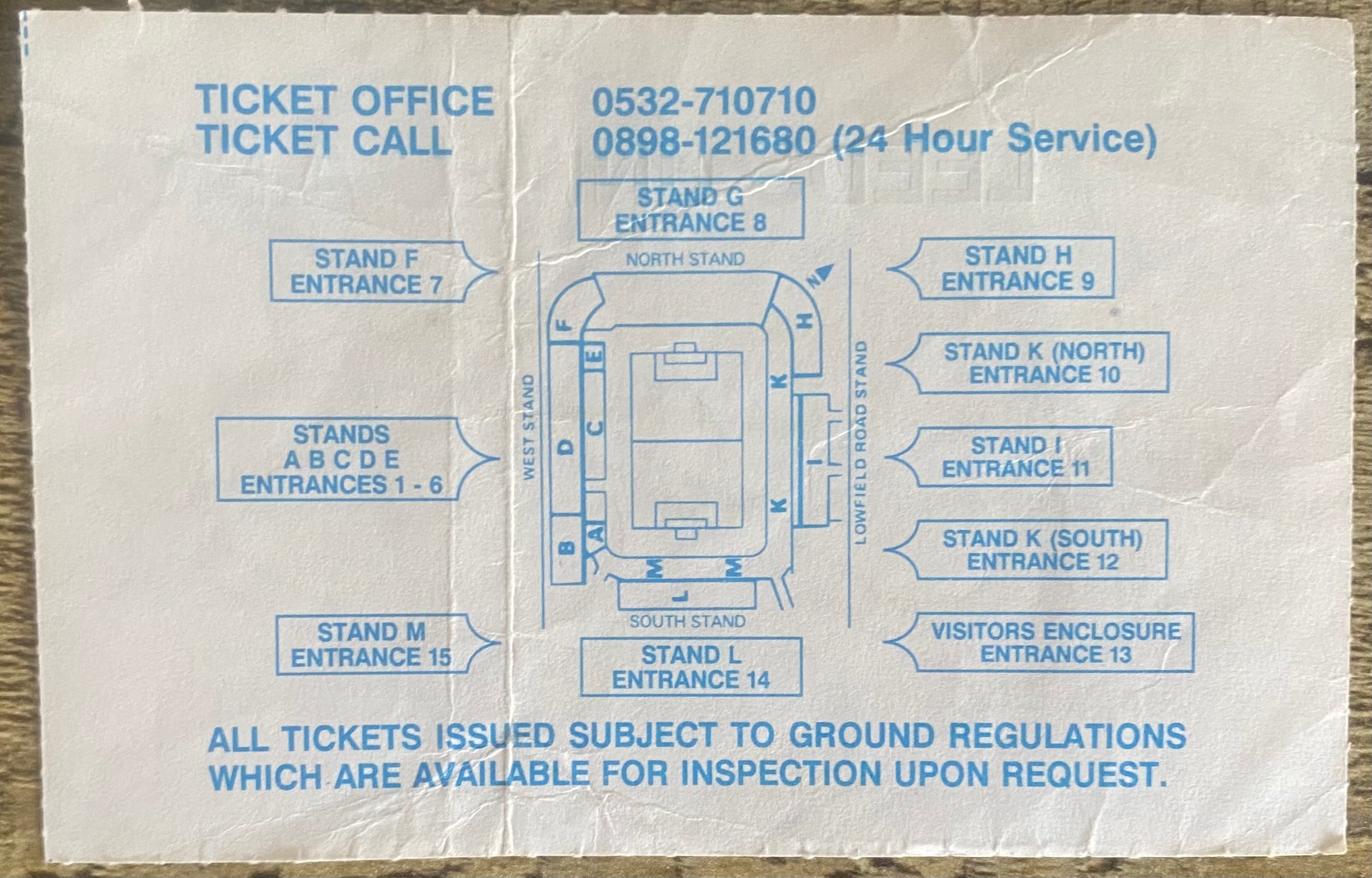 1990/91 ORIGINAL DIVISION 1 TICKET LEEDS UNITED V DERBY COUNTY