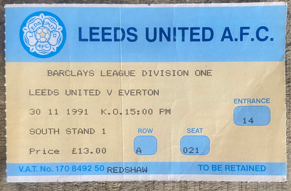 1991/92 ORIGINAL DIVISION 1 TICKET LEEDS UNITED V EVERTON