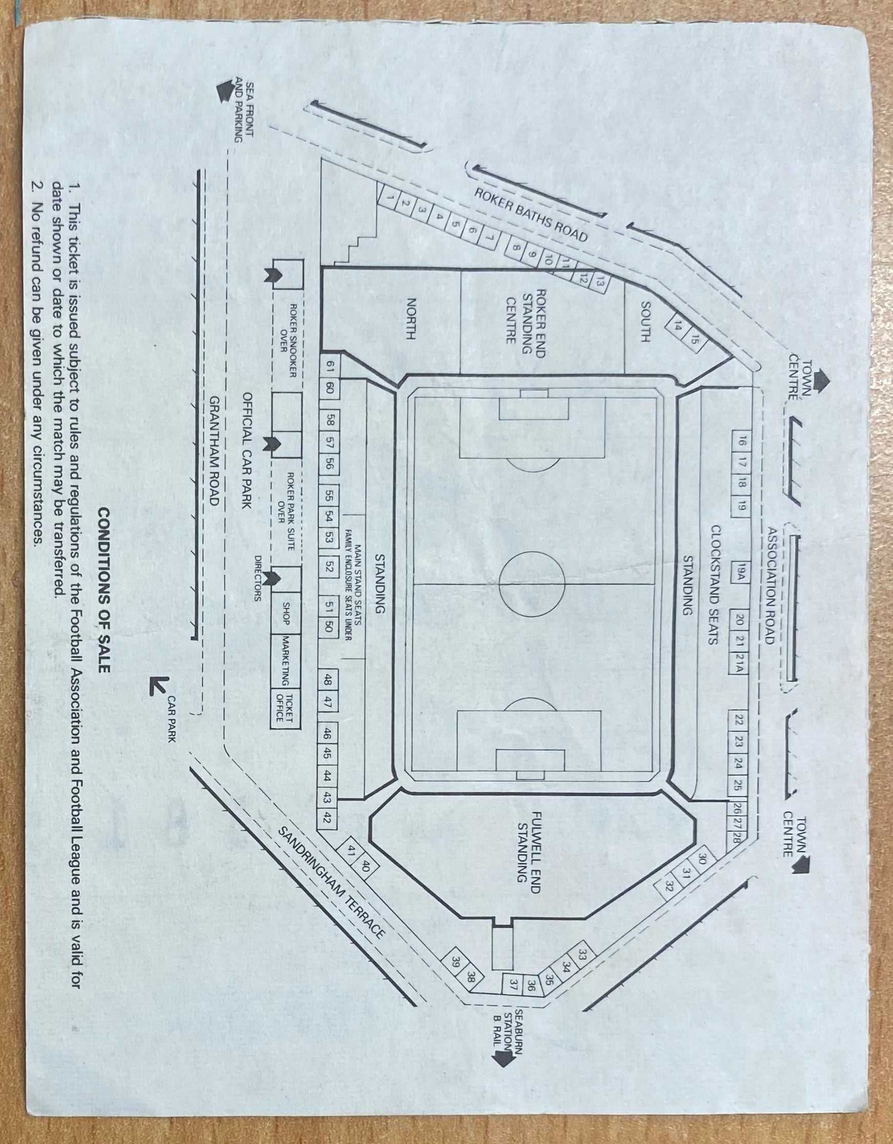 1990/91 ORIGINAL DIVISION 1 TICKET SUNDERLAND V ASTON VILLA