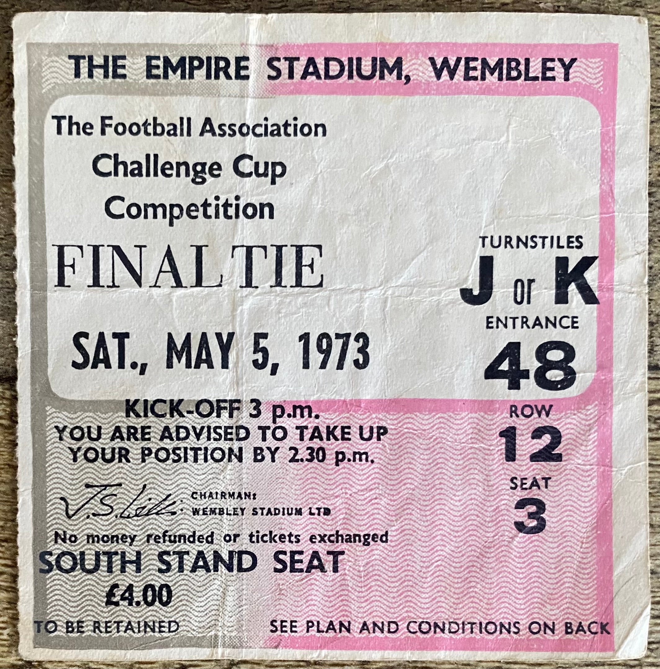 1973 ORIGINAL FA CUP FINAL TICKET SUNDERLAND V LEEDS UNITED