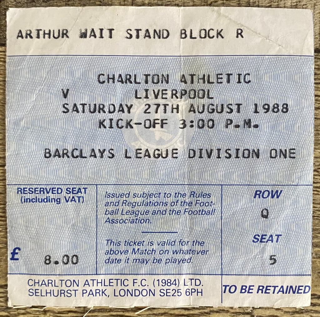 1988/89 ORIGINAL DIVISION ONE TICKET CHARLTON ATHLETIC  V LIVERPOOL