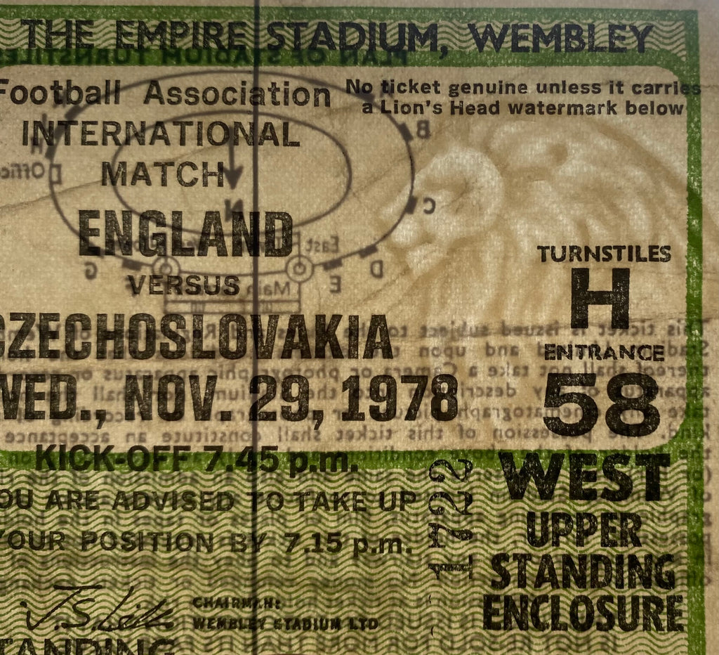 1978 ORIGINAL INTERNATIONAL TICKET ENGLAND V CZECHOSLOVAKIA