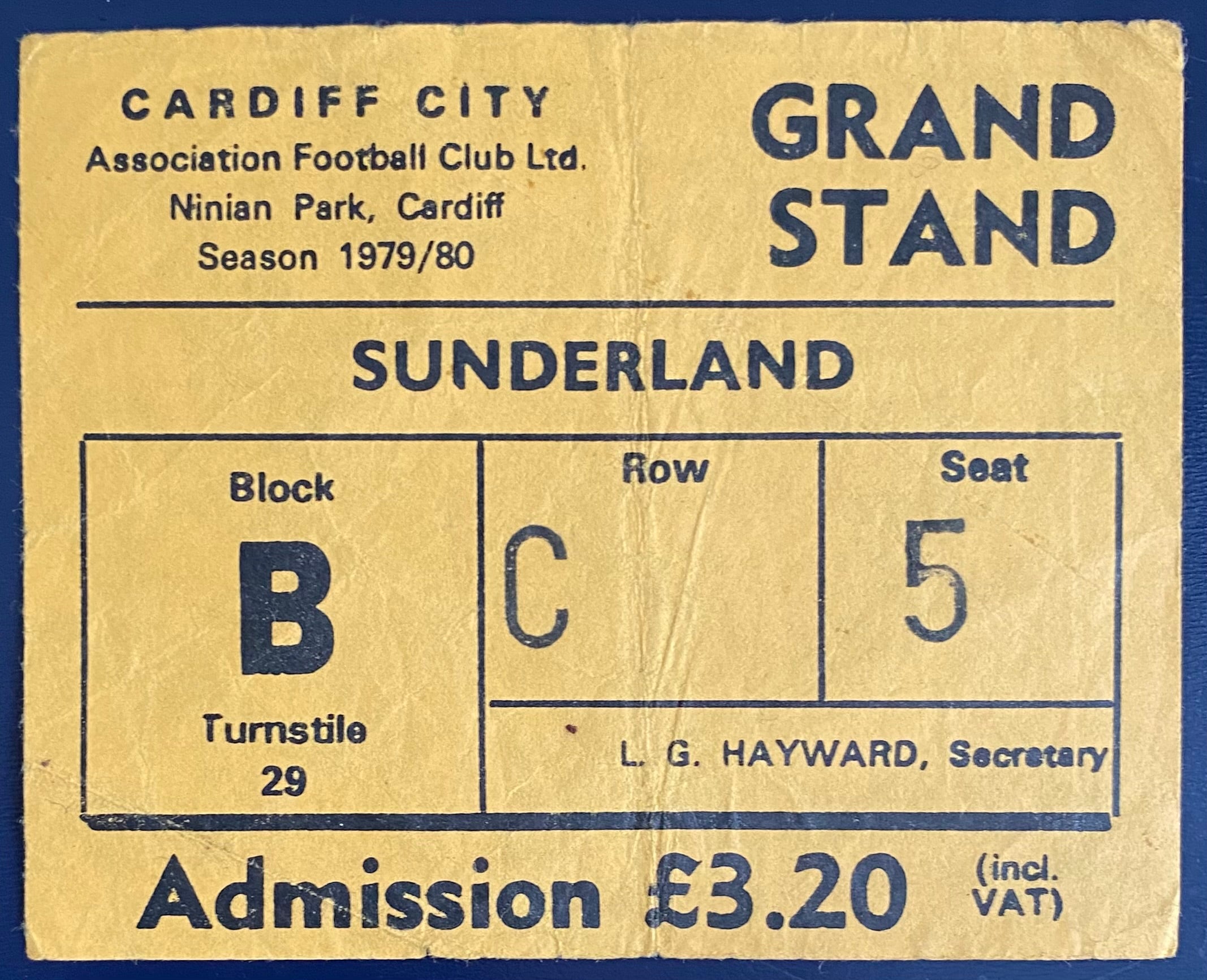 1979/80 ORIGINAL DIVISION 2 TICKET CARDIFF CITY V SUNDERLAND