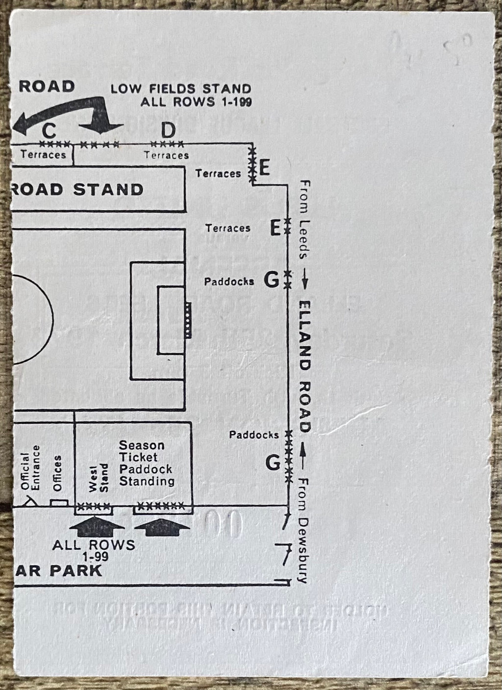 1971/72 ORIGINAL DIVISION ONE TICKET LEEDS UNITED V ARSENAL
