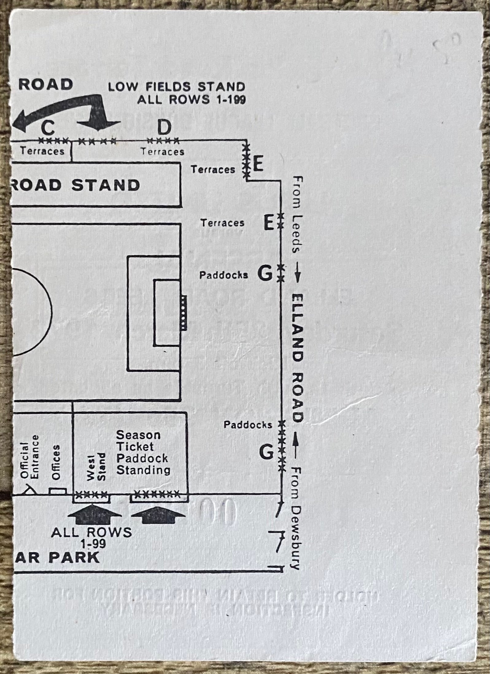 1971/72 ORIGINAL DIVISION ONE TICKET LEEDS UNITED V ARSENAL