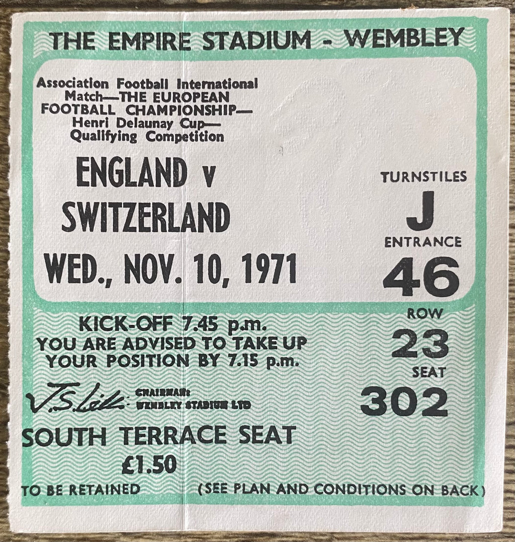 1971 ORIGINAL EUROPEAN CHAMPIONSHIPS QUALIFYING TICKET ENGLAND V SWITZERLAND