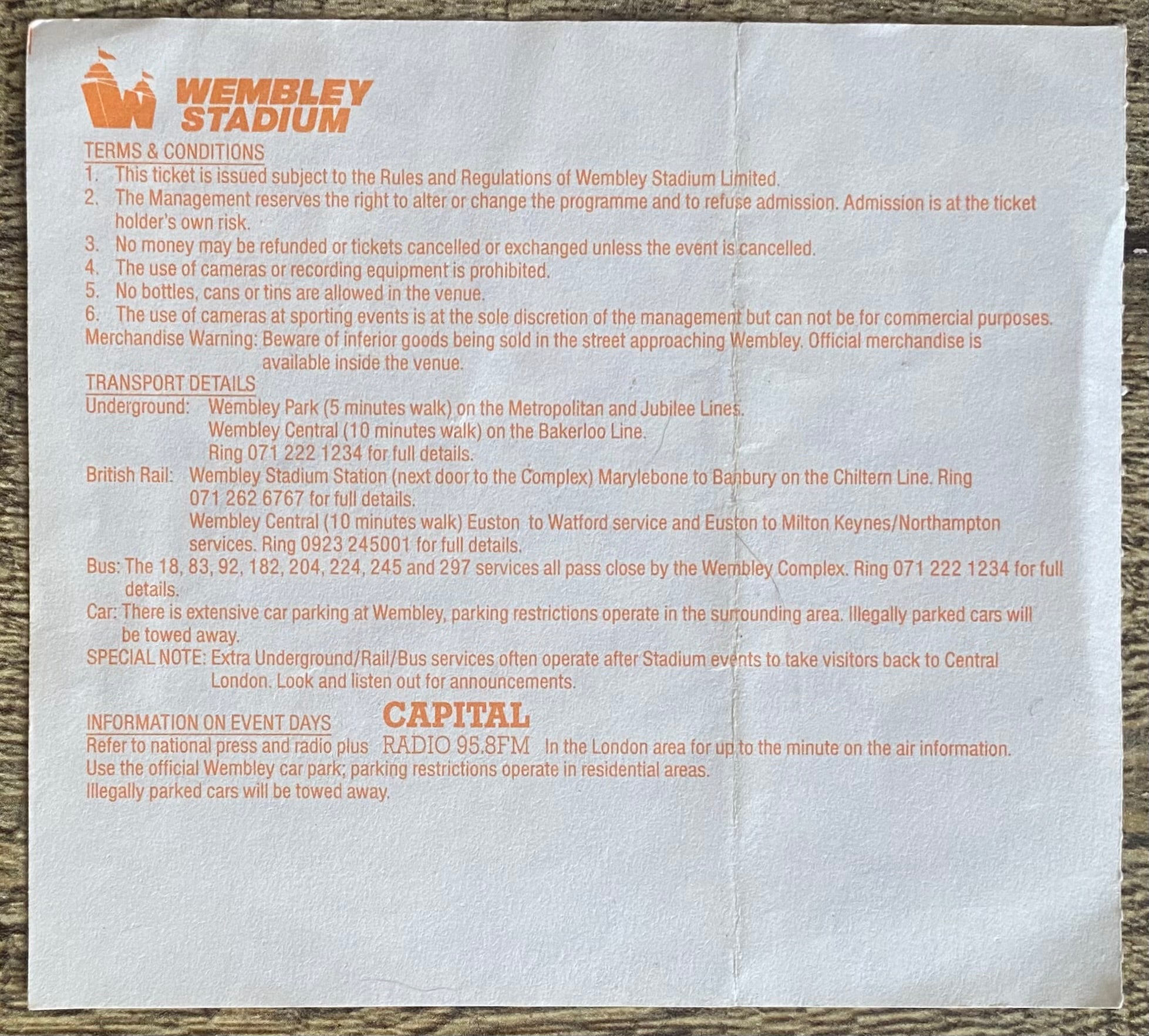 1994 ORIGINAL FA CUP SEMI FINAL TICKET CHELSEA V LUTON TOWN
